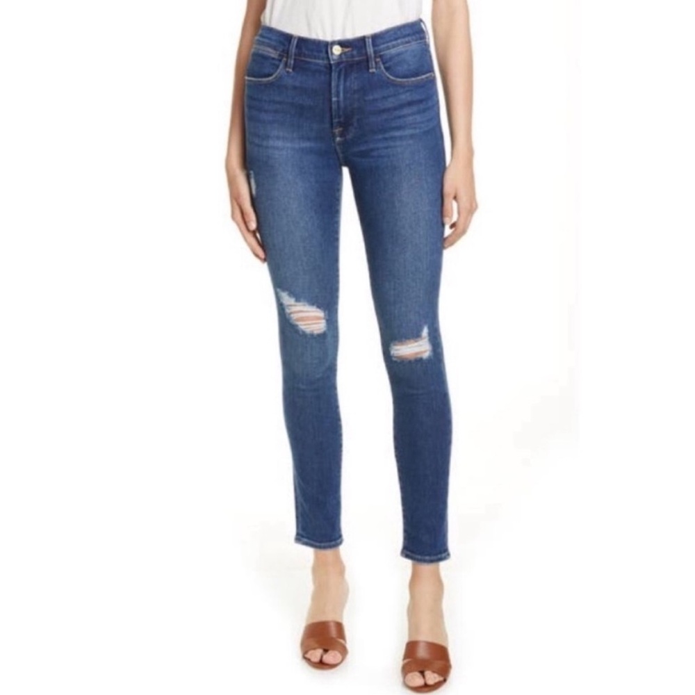 FRAME Le High Skinny Jeans Women 26 Clyde Distressed Medium Wash